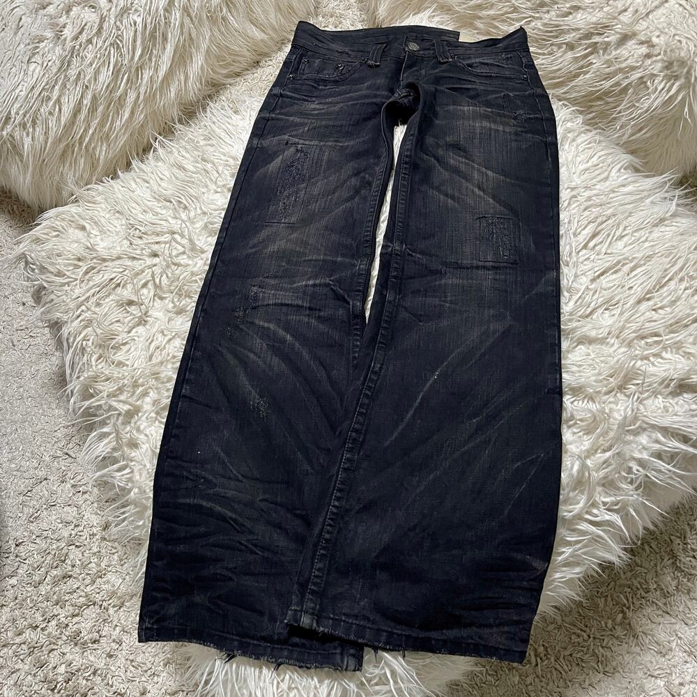 Vintage Japanese Faded Wash Low-rise Flare Bootcut Denim Black Jeans size 28
